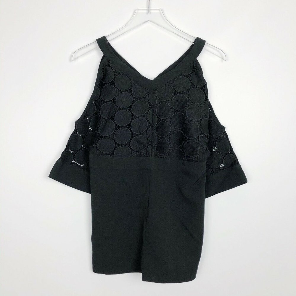 NWT Bardot Junior Size 16 Miami Playsuit 3/4 Sleeve Romper Crochet Black V-Neck